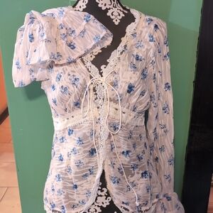 Floral Lace Trim Women's Top